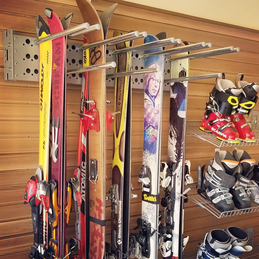 Utah-garage-wood-store-wall-for-snowboard-skis-Park City